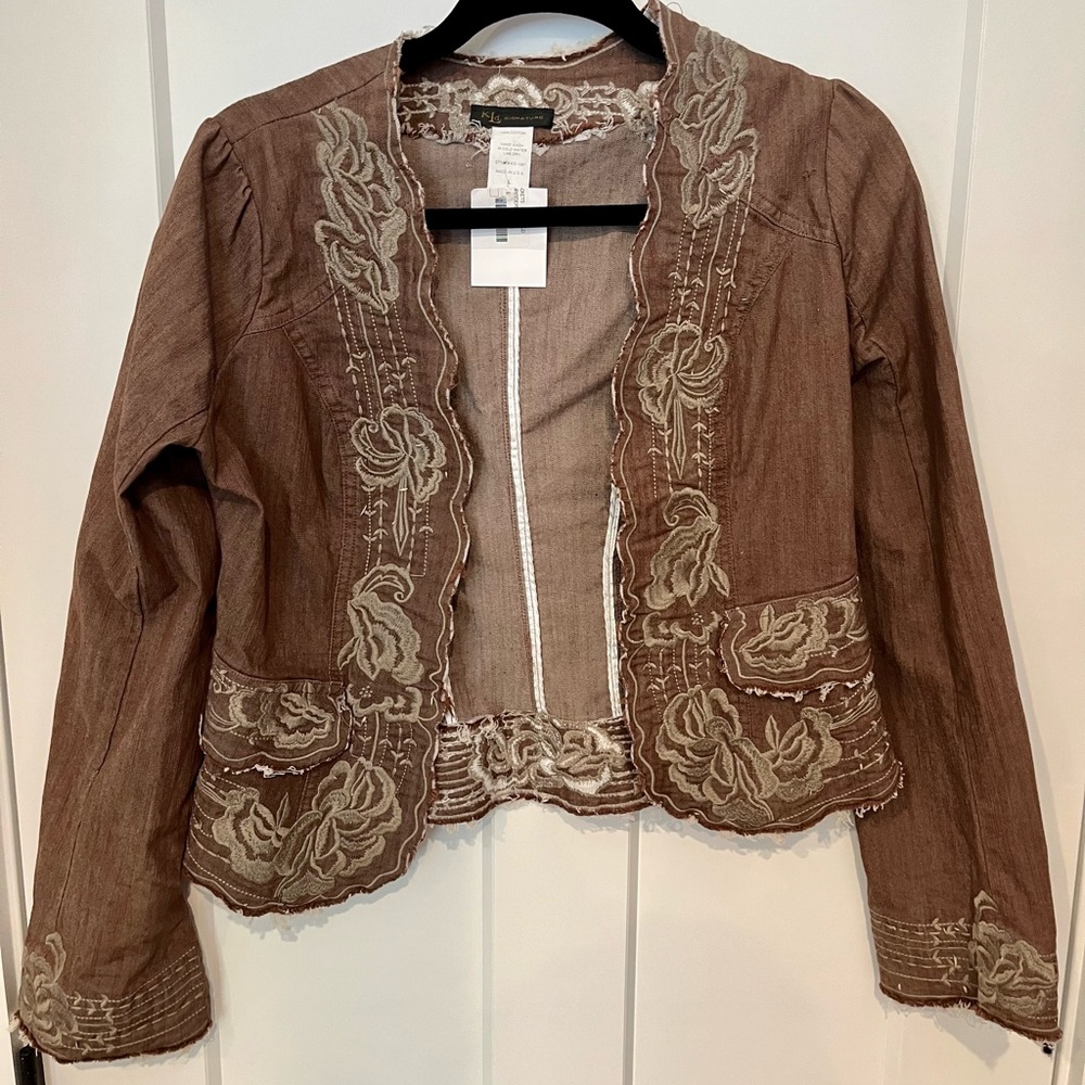 KLD Signature Twill Coat Jacket Brown Western Style Top
